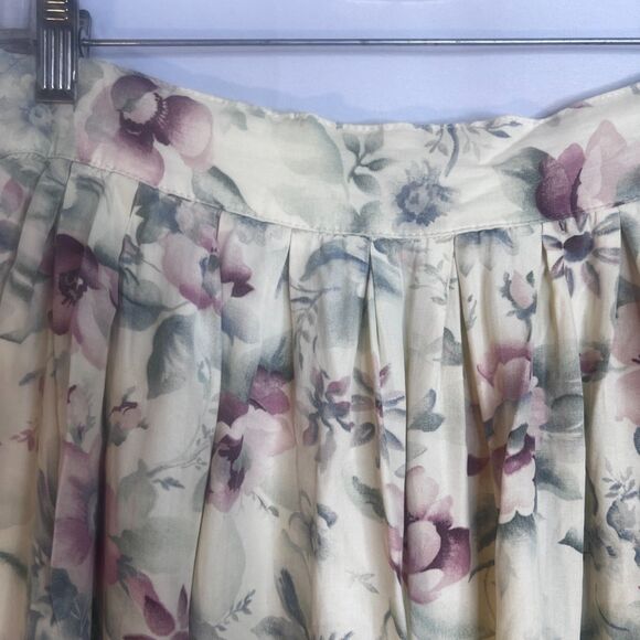 Lee David Vintage Cream Floral Cottage Core Midi Skirt Rayon Twee Coquette Sz LG - Picture 3 of 8
